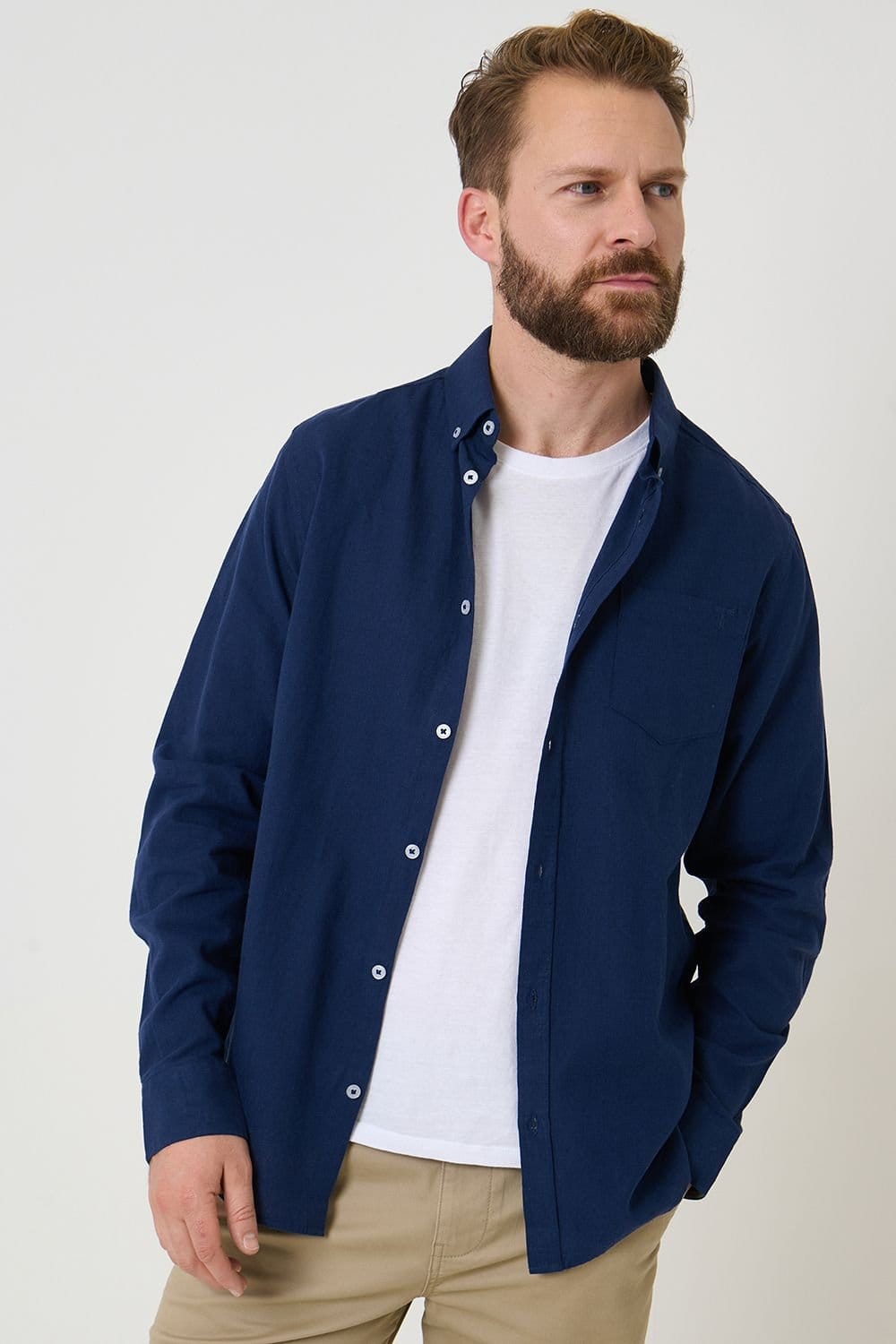 Saltwell Saltwell Men's Linen Rich Long Sleeve Shirt in Navy - 4