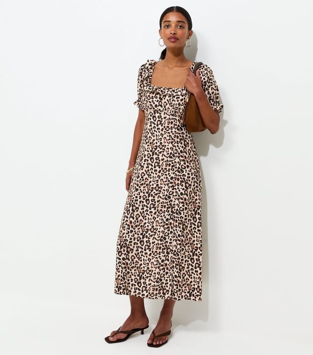 New Look Women's Brown Animal Print Square Neck Midi Tea Dress New Look - 2