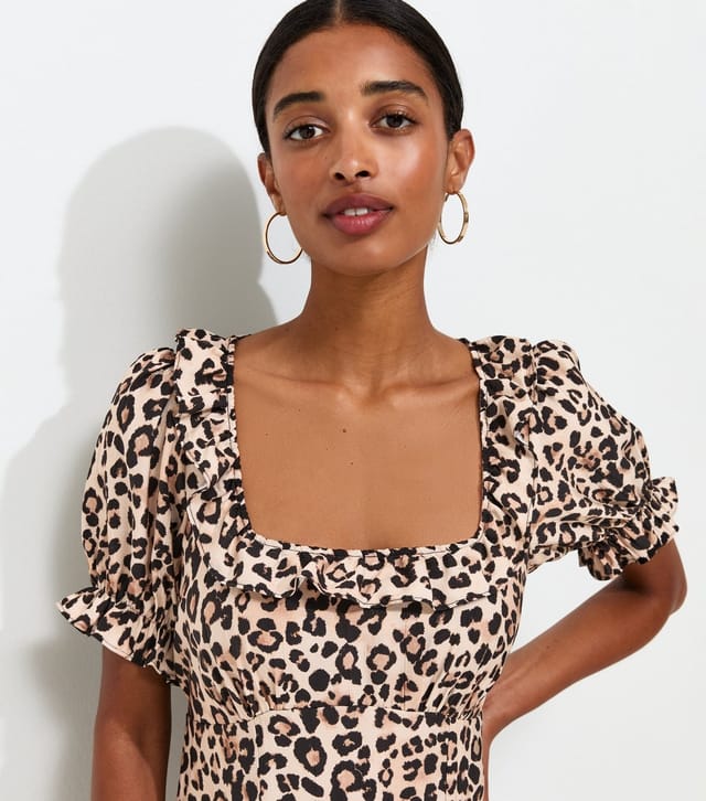 New Look Women's Brown Animal Print Square Neck Midi Tea Dress New Look - 3