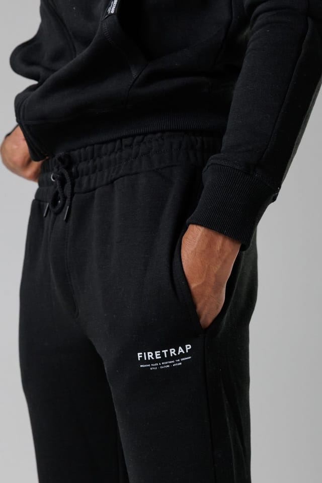 Firetrap Firetrap Men's Regular Fit Cotton Blend Fleece Joggers with Drawstring Waist in Black - 3