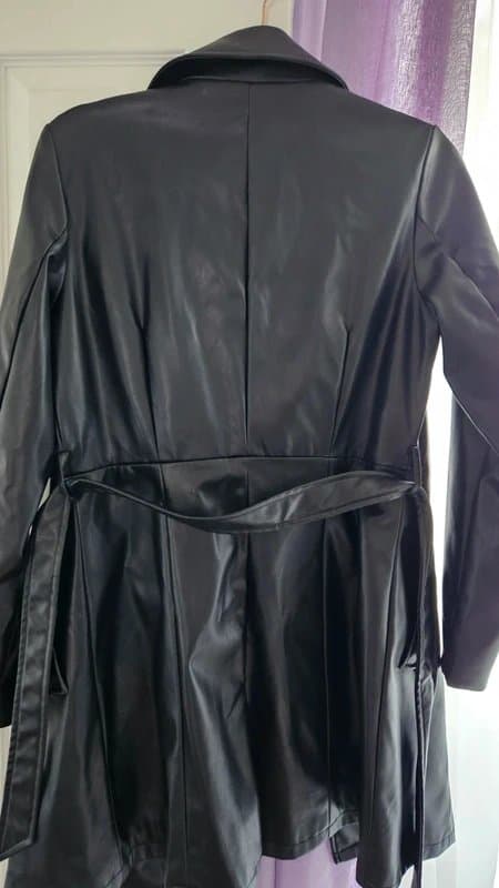 New Look Faux leather trench coat in black