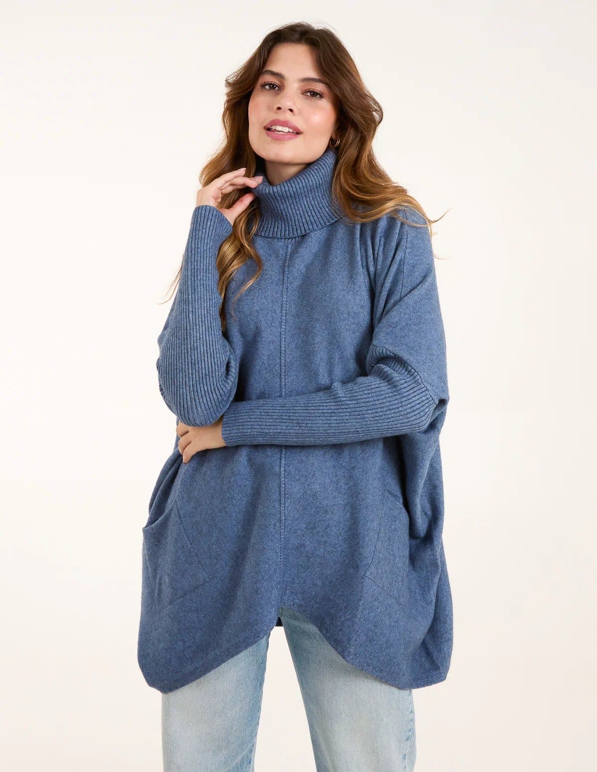 Blue Vanilla Roll Neck Pocket Jumper