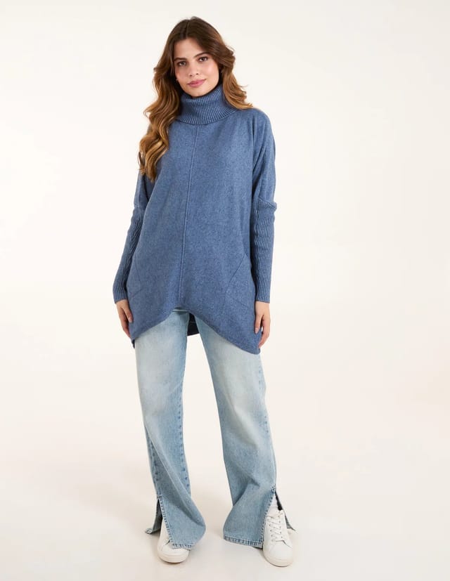 Blue Vanilla Roll Neck Pocket Jumper - 2