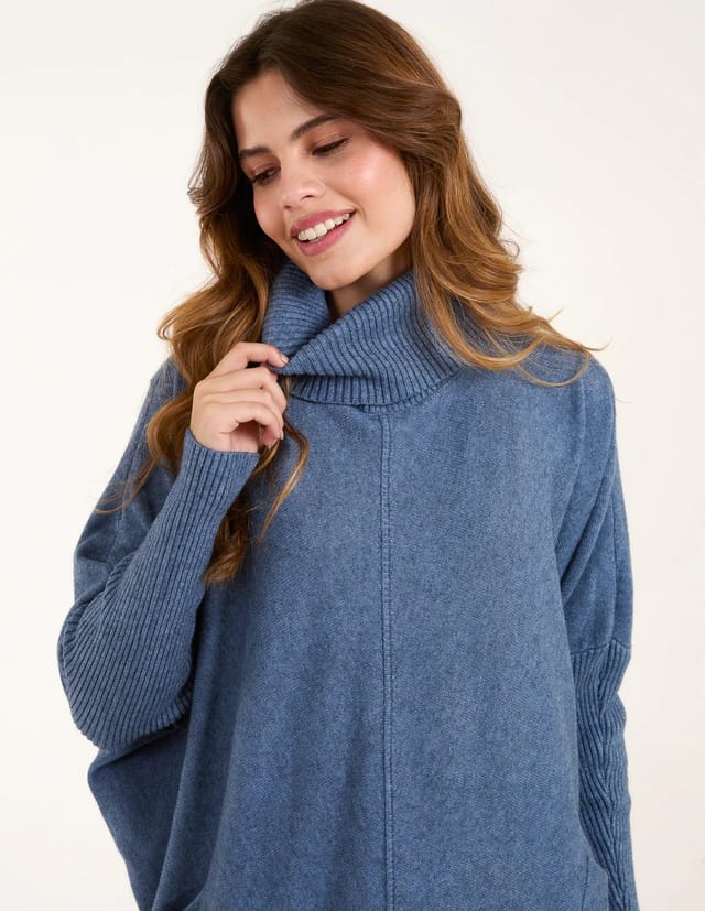 Blue Vanilla Roll Neck Pocket Jumper - 3