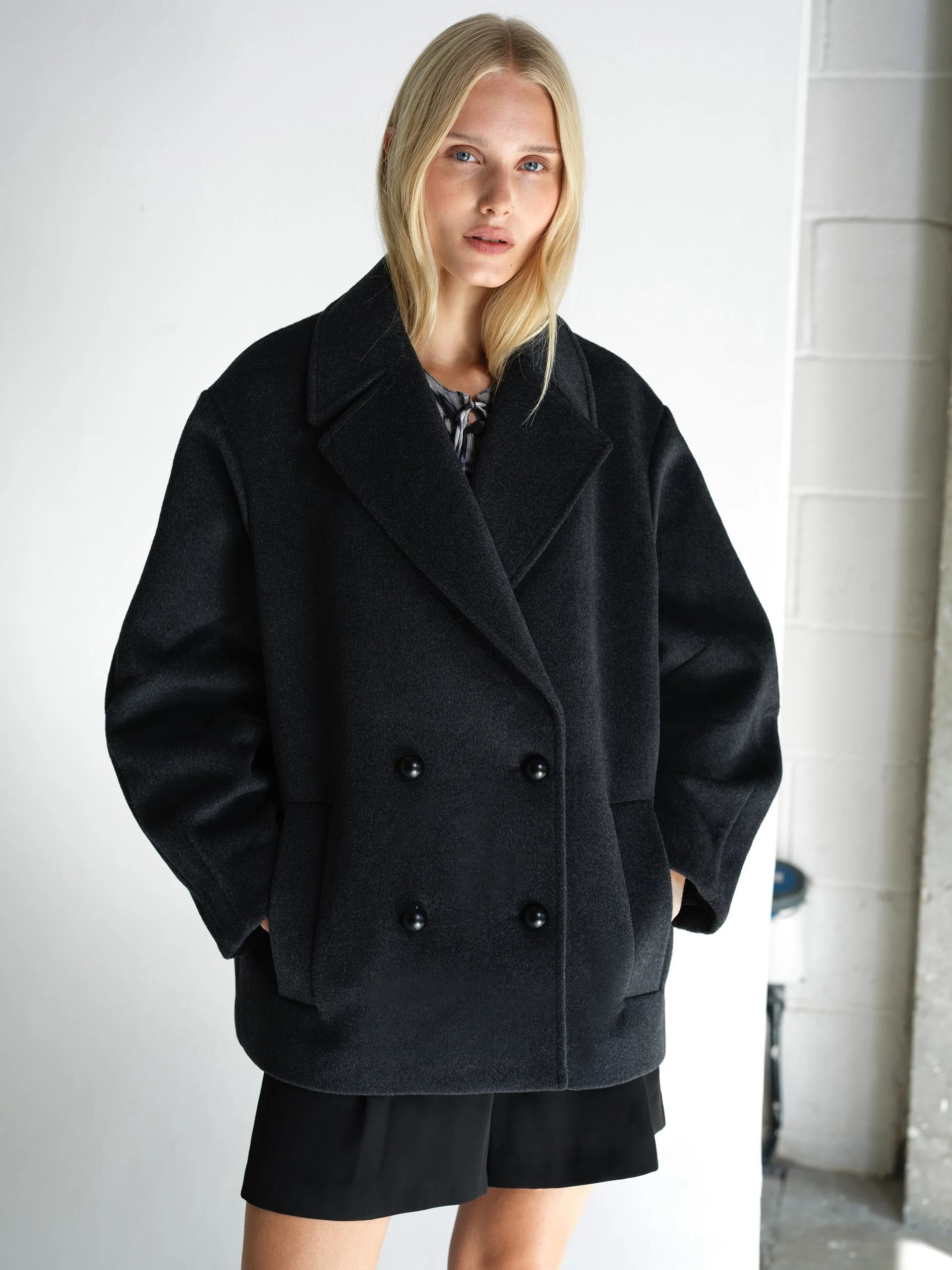 French Connection Adele Wool Pea Coat Charcoal Grey