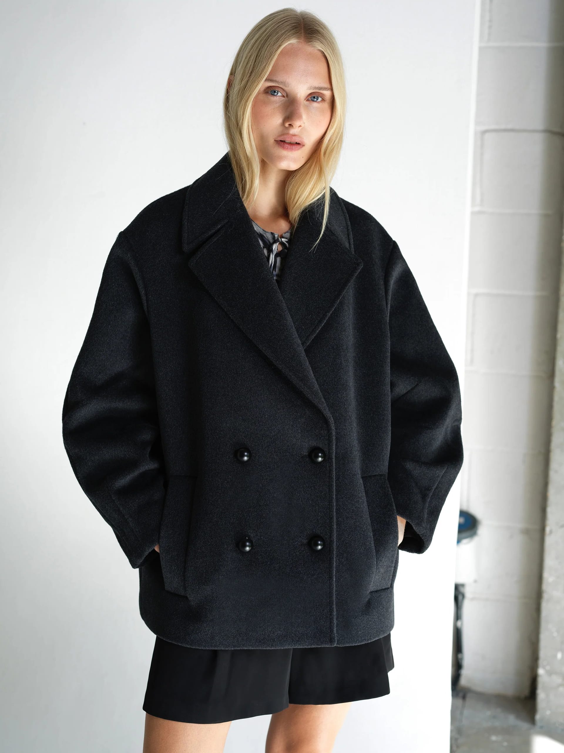 French Connection Charcoal Grey Wool Pea Coat