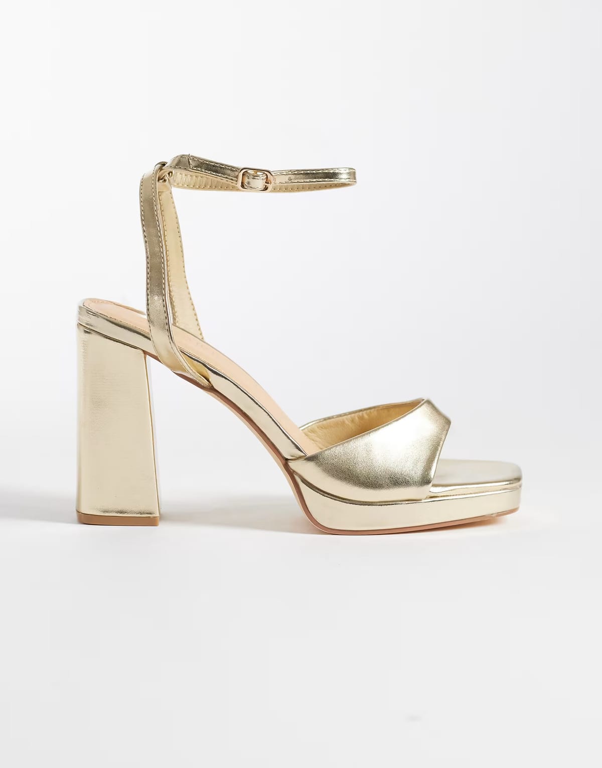 ASOS SEQWL platform block heeled sandal in gold - 1