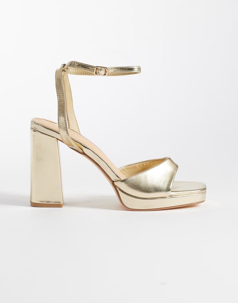ASOS SEQWL platform block heeled sandal in gold - 1