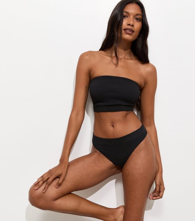 New Look Women's Black Ribbed Seamless Thong New Look - 3