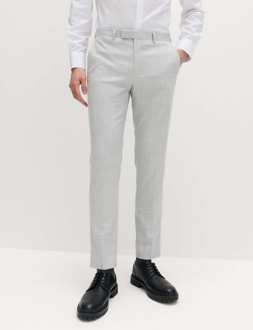 Marks & Spencer M&S Slim Fit Check Stretch Suit Trousers Light Grey Mix - 1