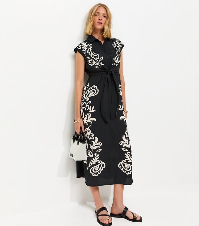 New Look Women's Black Folk Paisley Shirt Midi Dress New Look - 2