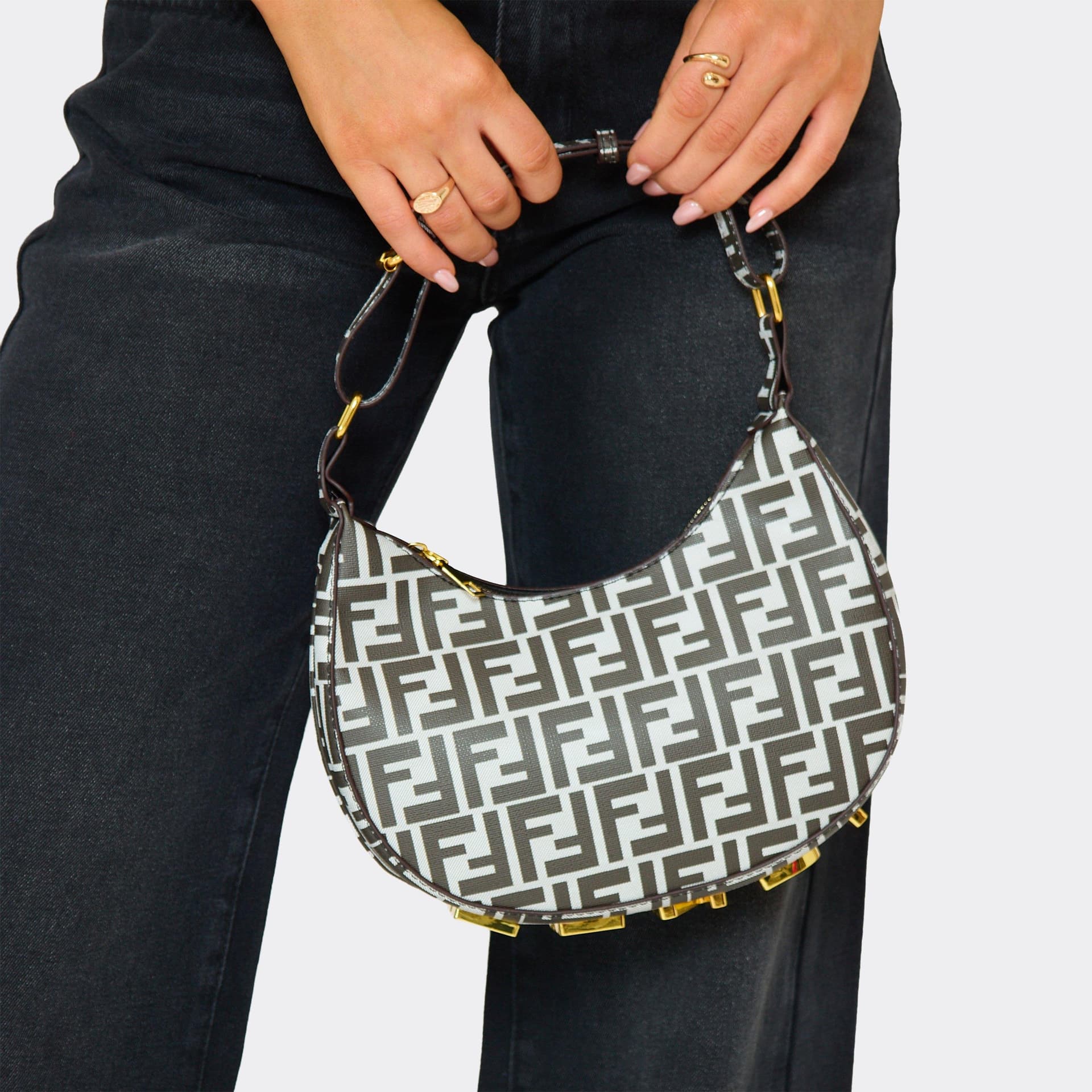 EGO Electro Logo Detail Shaped Shoulder Bag In Black Denim, Women's Size UK 0