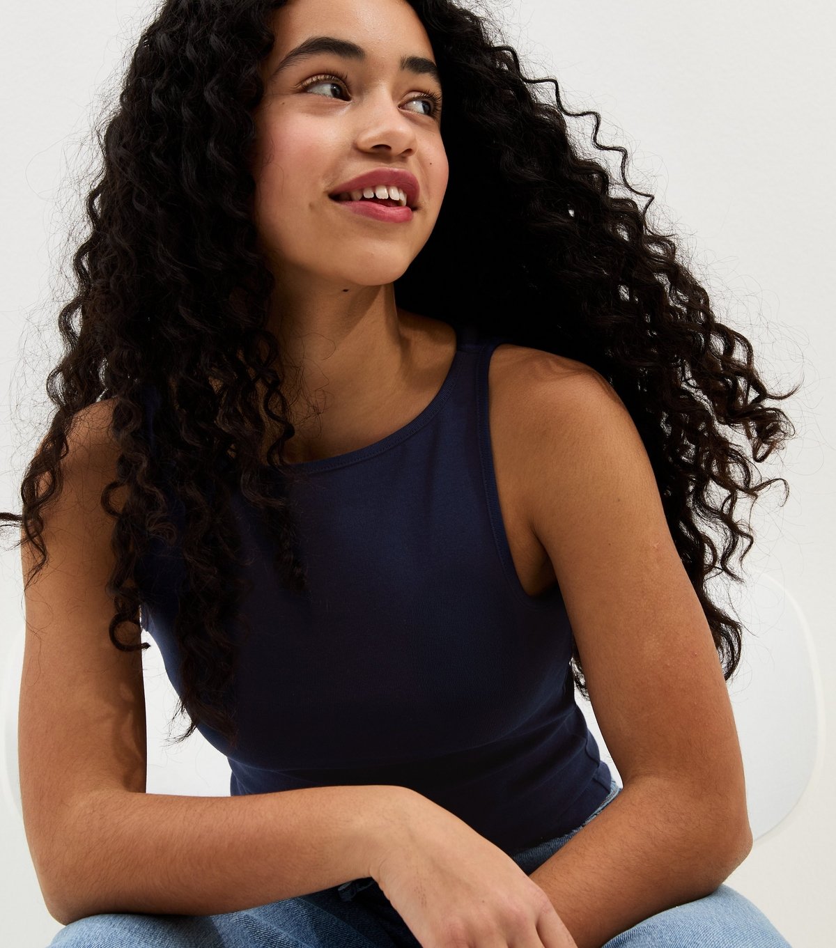 New Look Girls' Navy Stretchy Tank Top New Look - 1