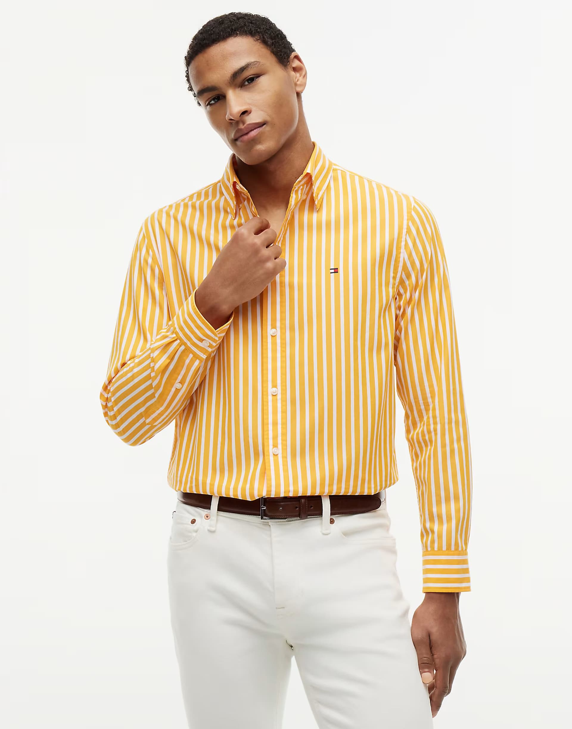 ASOS Tommy Hilfiger Regular fit flex stripe poplin shirt in orange