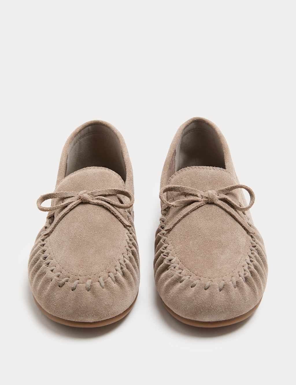 Marks & Spencer M&S Suede Bow Flat Driver Shoes Mink