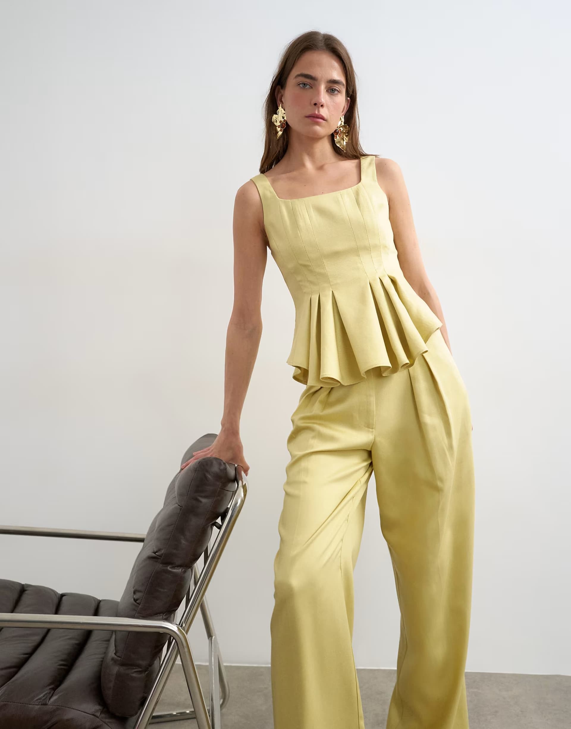 ASOS Topshop curve hem tailored top in buttermilk