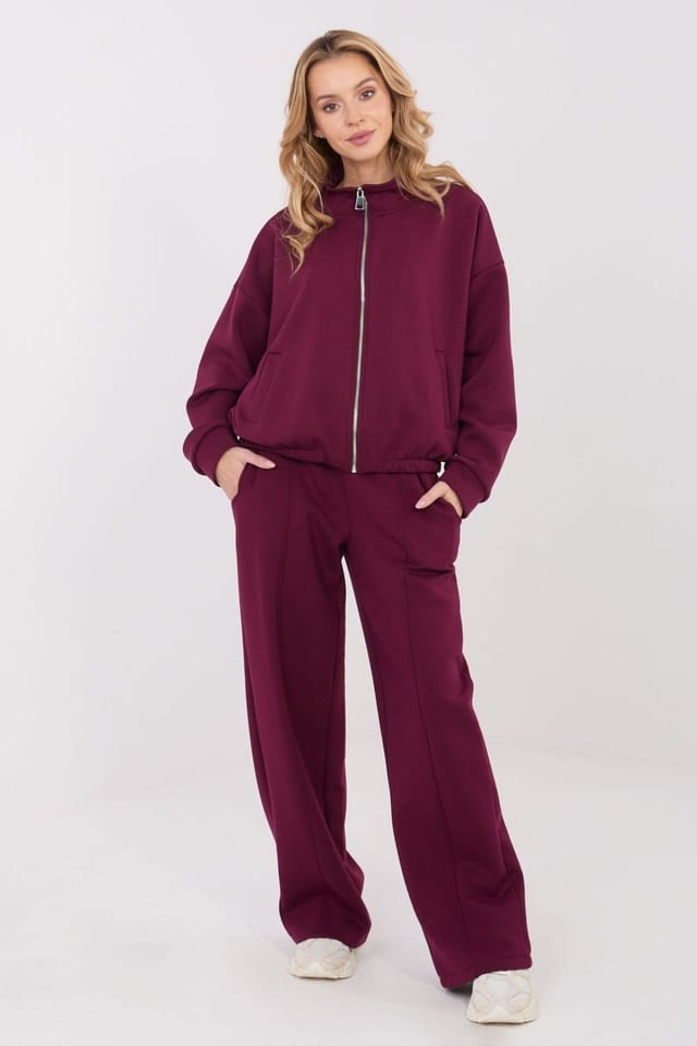 Love Lace Love Lace Women's Casual Zip Neck Stand Collar Blouse in Burgundy - 2