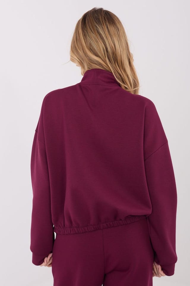Love Lace Love Lace Women's Casual Zip Neck Stand Collar Blouse in Burgundy - 3