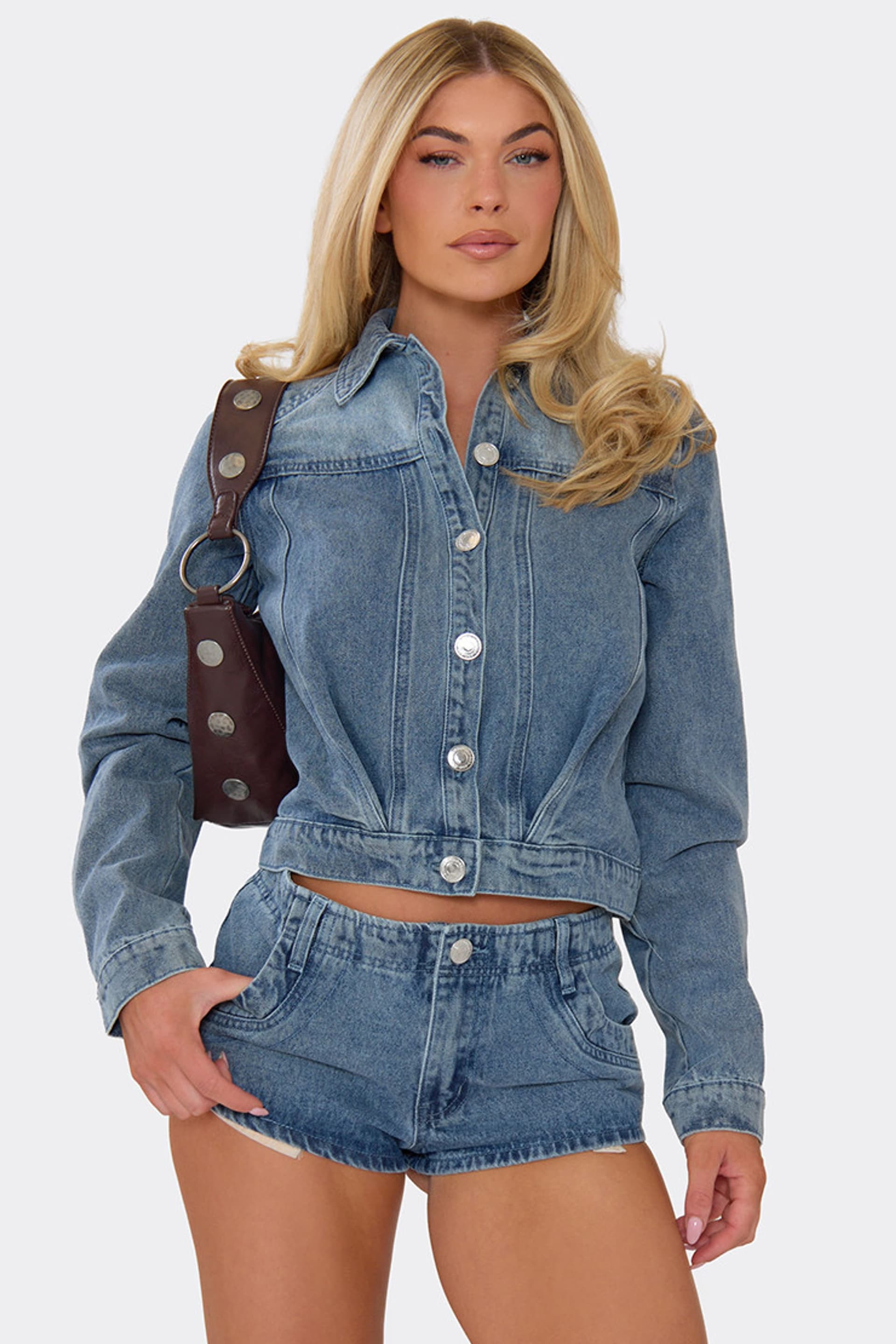 EGO EGO Women's Long Sleeve Denim Jacket in Mid Blue