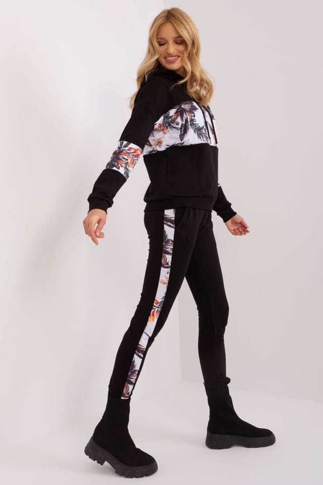 Love Lace Love Lace Women's Cotton Floral Insert Tracksuit Set Hoodie in Black - 2