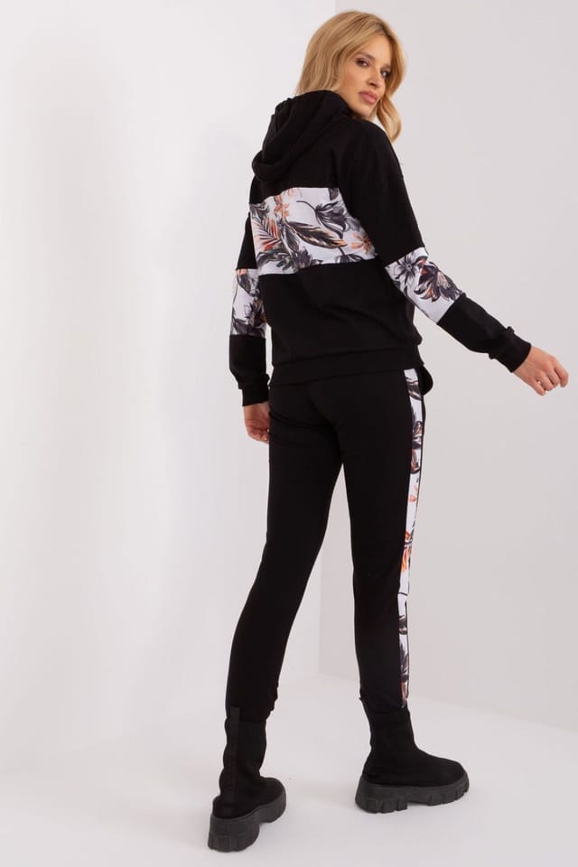 Love Lace Love Lace Women's Cotton Floral Insert Tracksuit Set Hoodie in Black - 3