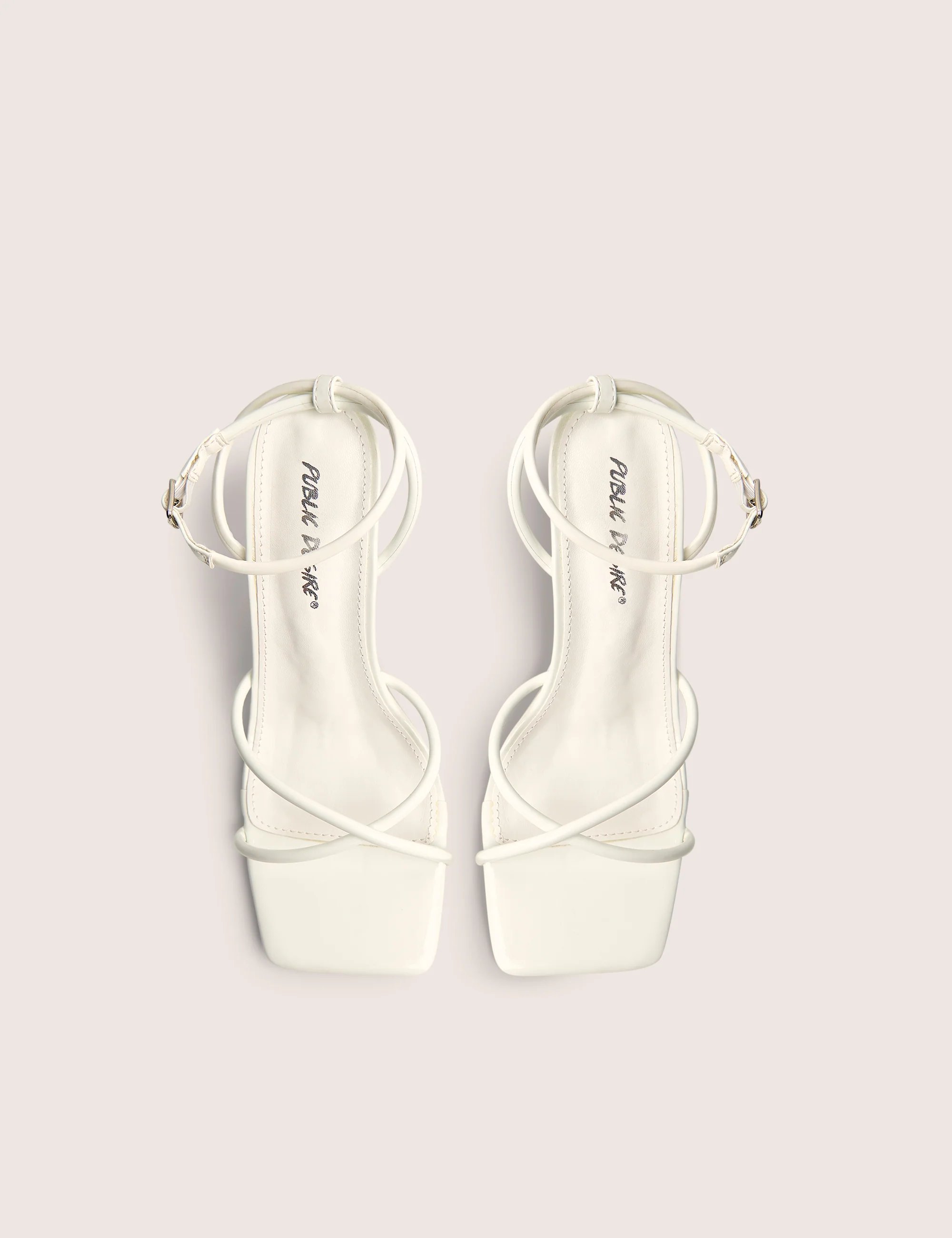 Public Desire Bree White Patent Barely There Square Toe Mid Stiletto Heels - 2