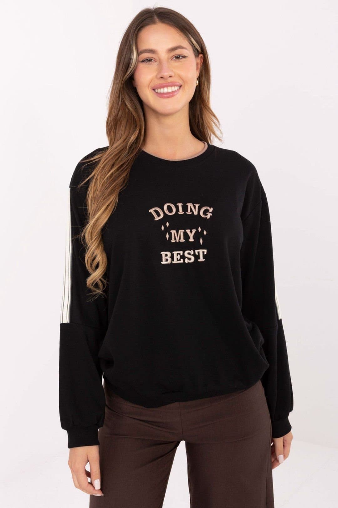 Love Lace Love Lace Women's Embroidered Oversized Cotton Blend Sweatshirt in Black