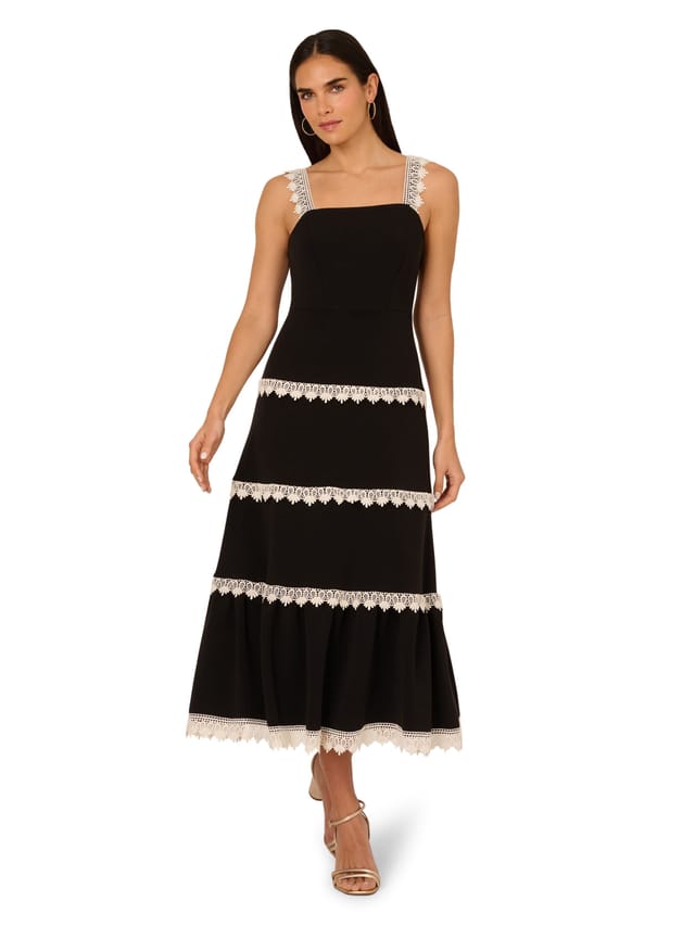 Adrianna by Adrianna Papell Adrianna by Adrianna Papell Women's Knit Crochet Trim Dress in Black - 2