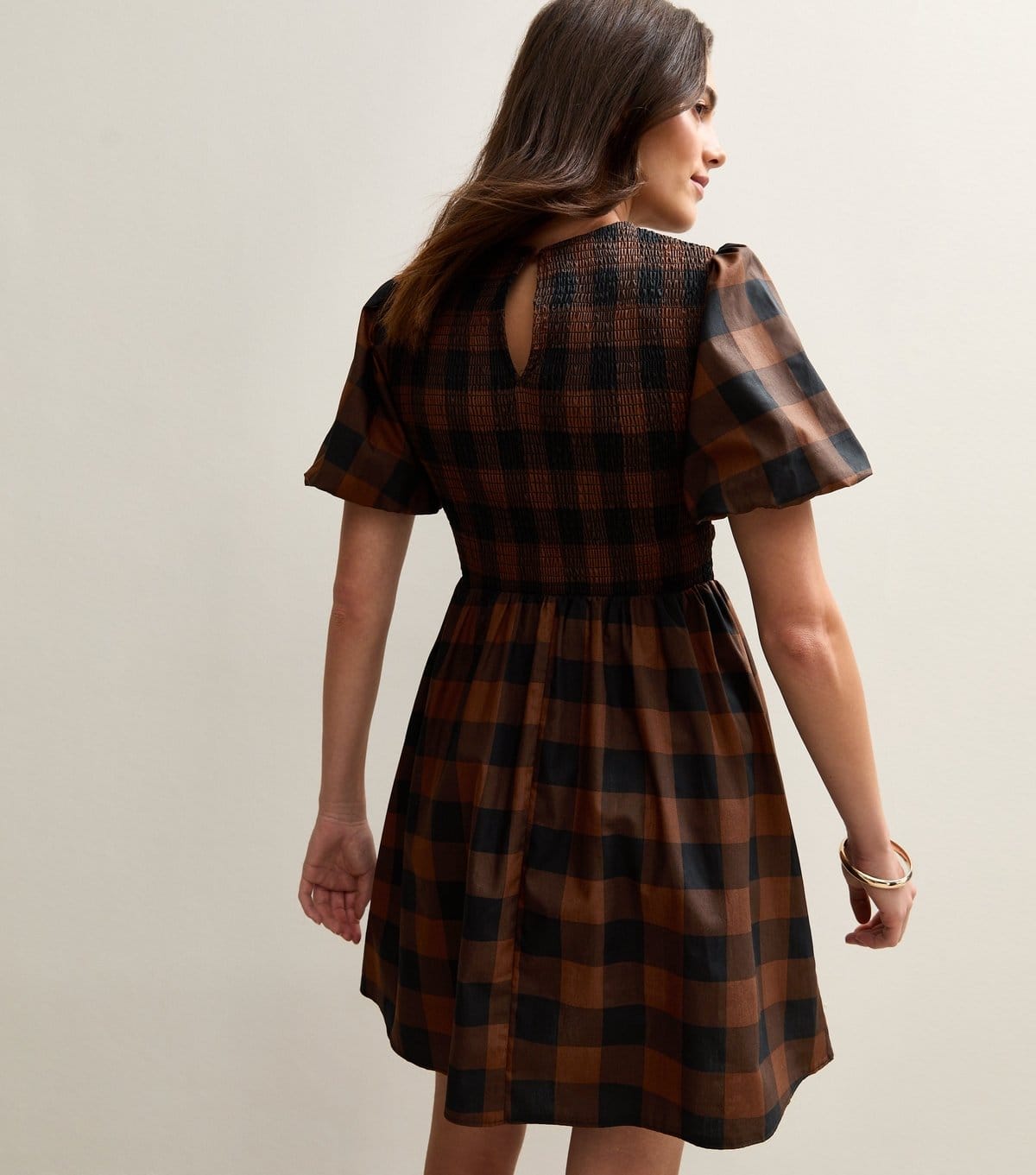 New Look Women's Brown Check Shirred Bodice Mini Dress New Look - 4