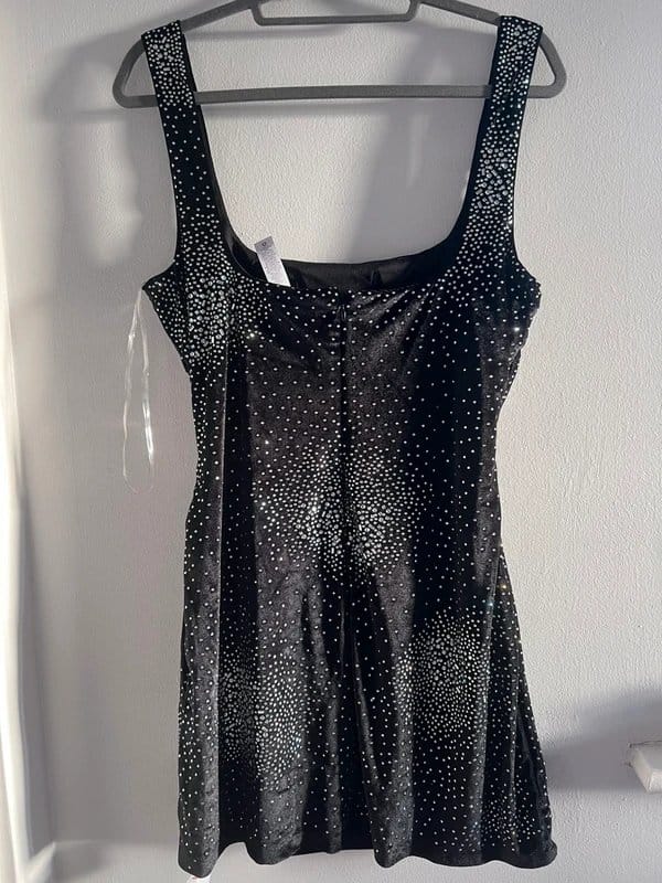 ASOS Embellished Velvet Dress in Black and Silver