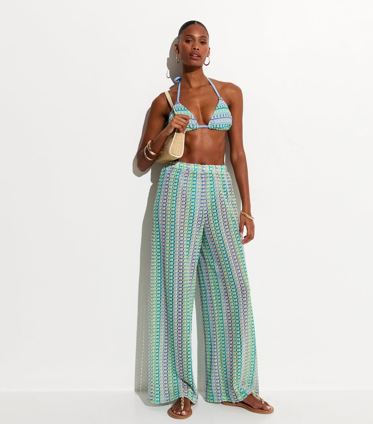 New Look Women's Blue Crochet Beach Wide Leg Trouser New Look