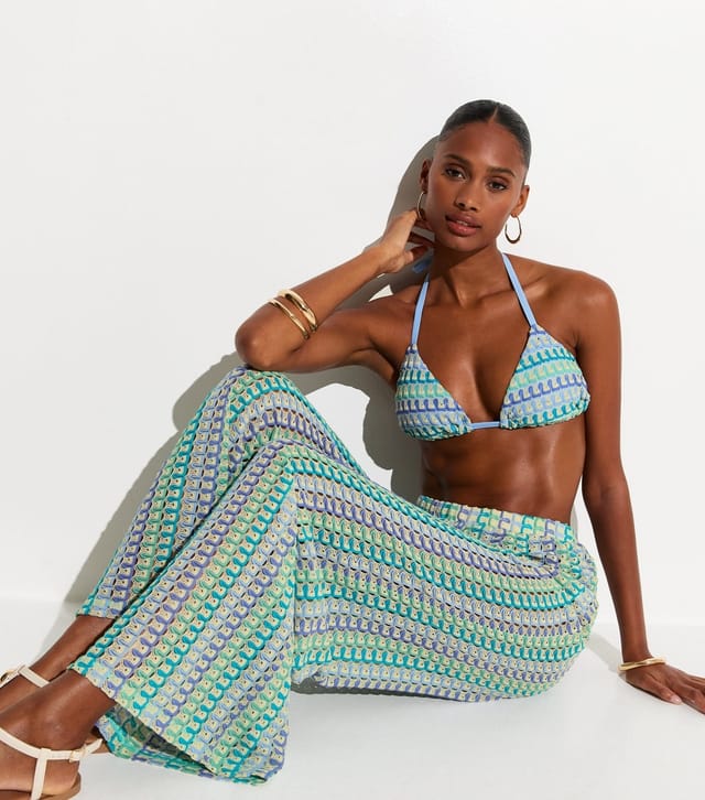 New Look Women's Blue Crochet Beach Wide Leg Trouser New Look - 2