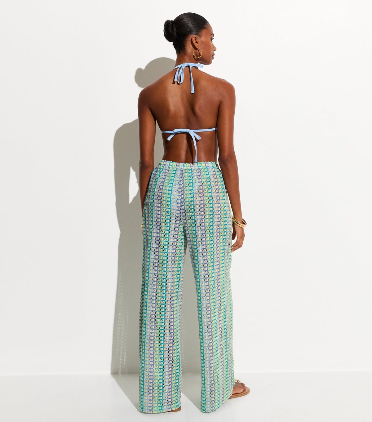 New Look Women's Blue Crochet Beach Wide Leg Trouser New Look - 4