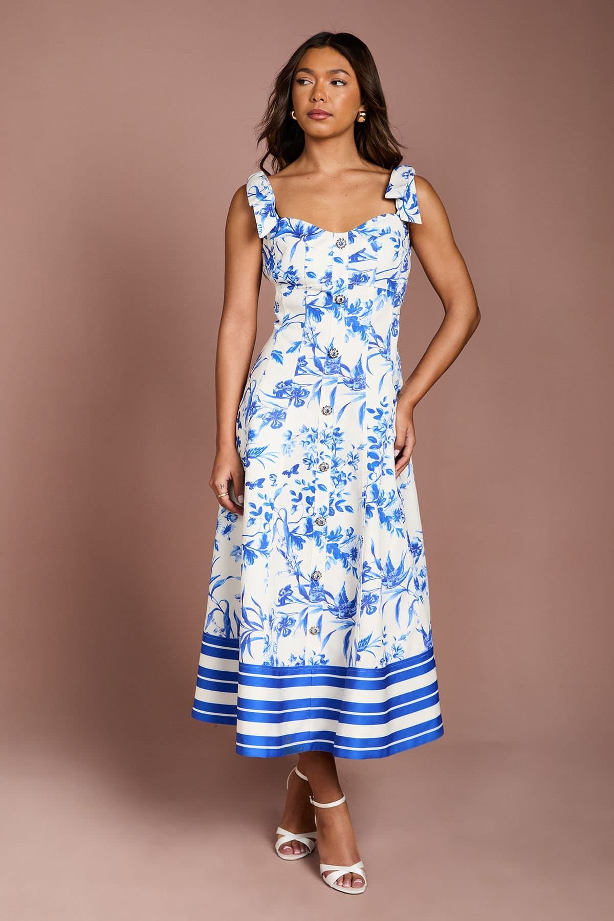 Coast Coast Women's Cotton Twill Panelled Fit & Flare Midi Dress in Ivory