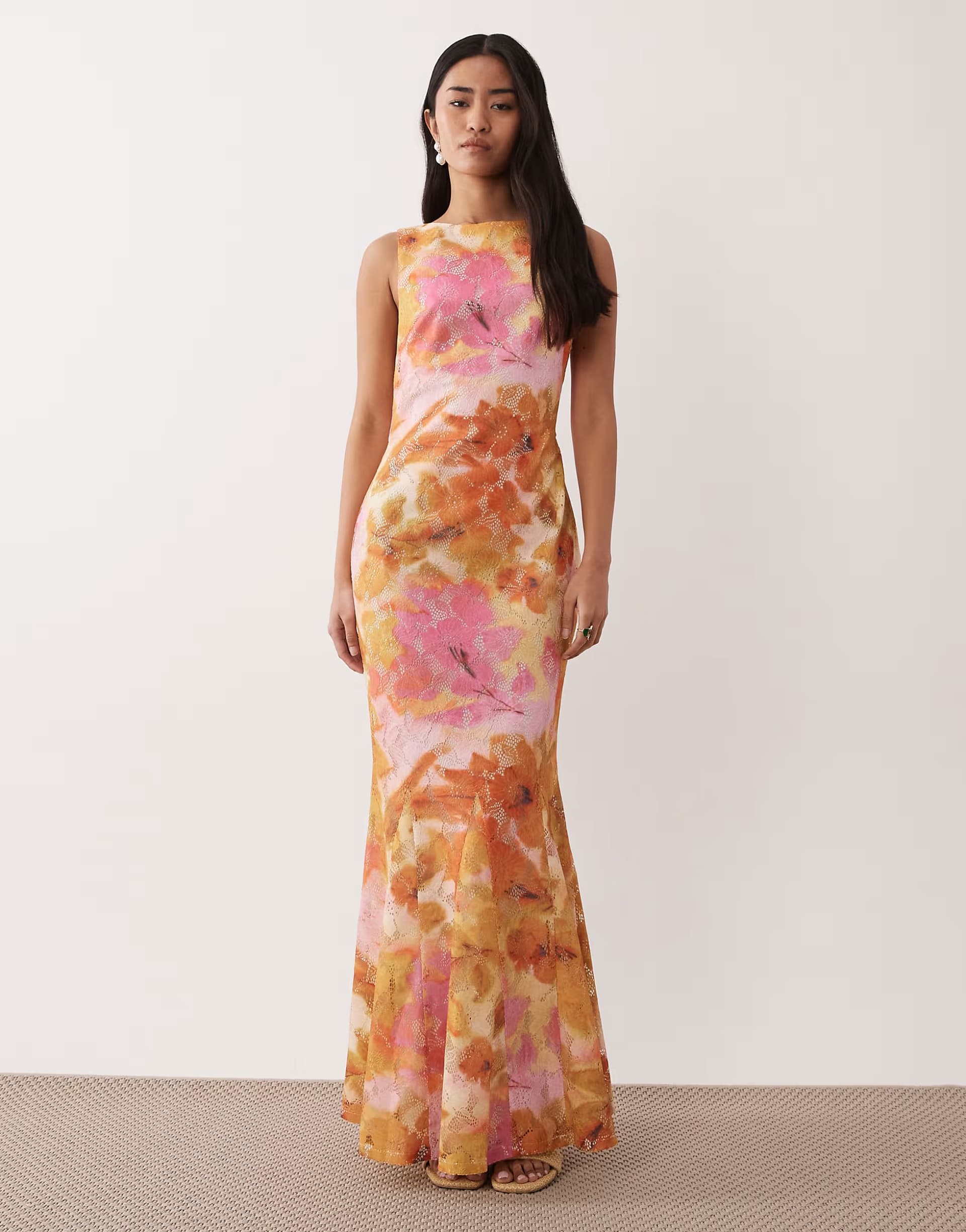 ASOS Pretty Lavish cut out back maxi dress in pink and yellow floral