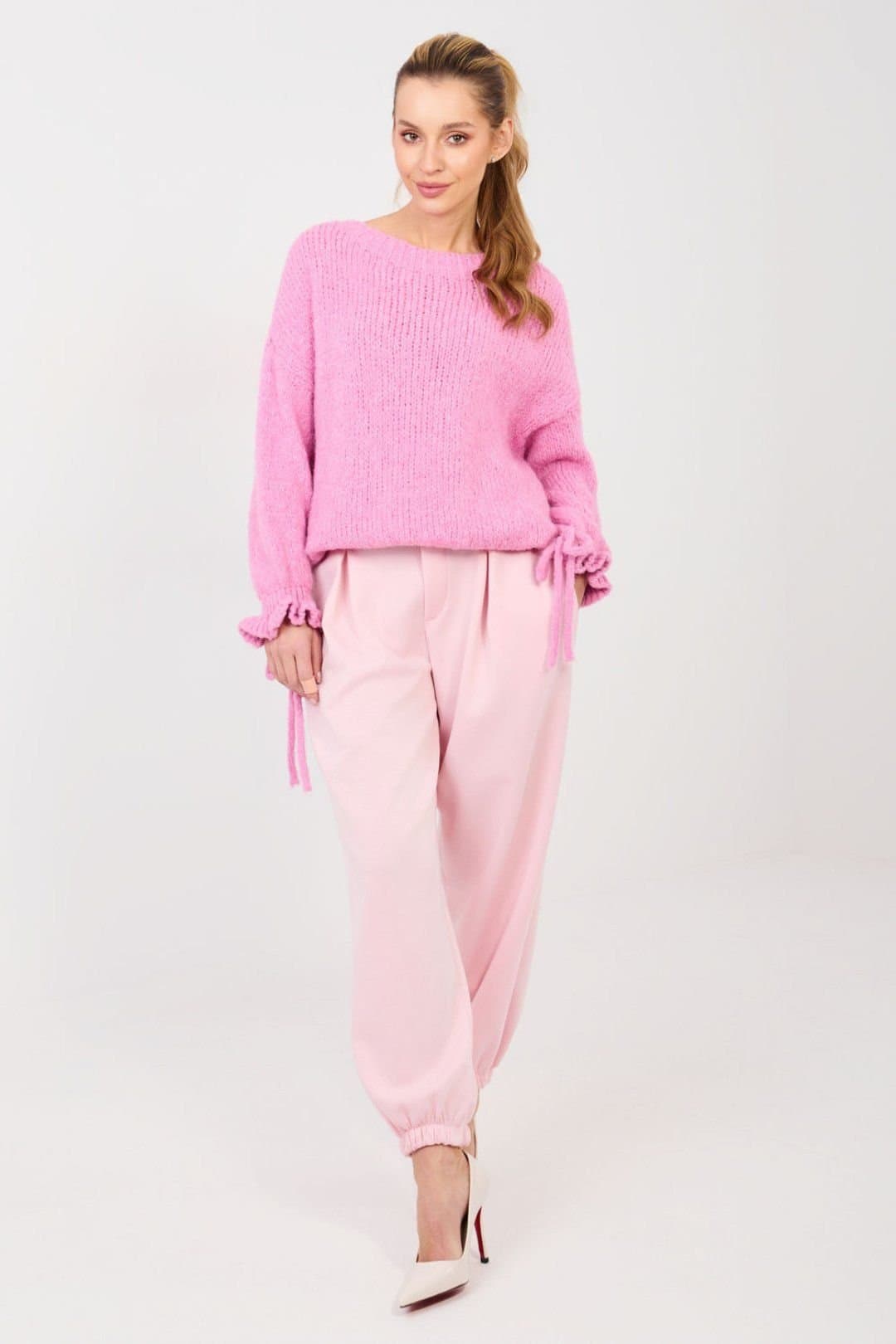Love Lace Love Lace Women's Viscose Elastane Pleated Jogger Trousers Style 223753 in Pink