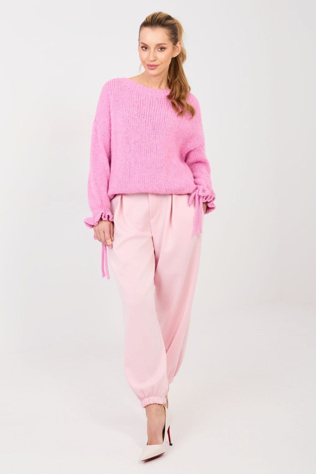 Love Lace Pink Viscose Elastane Pleated Jogger Trousers