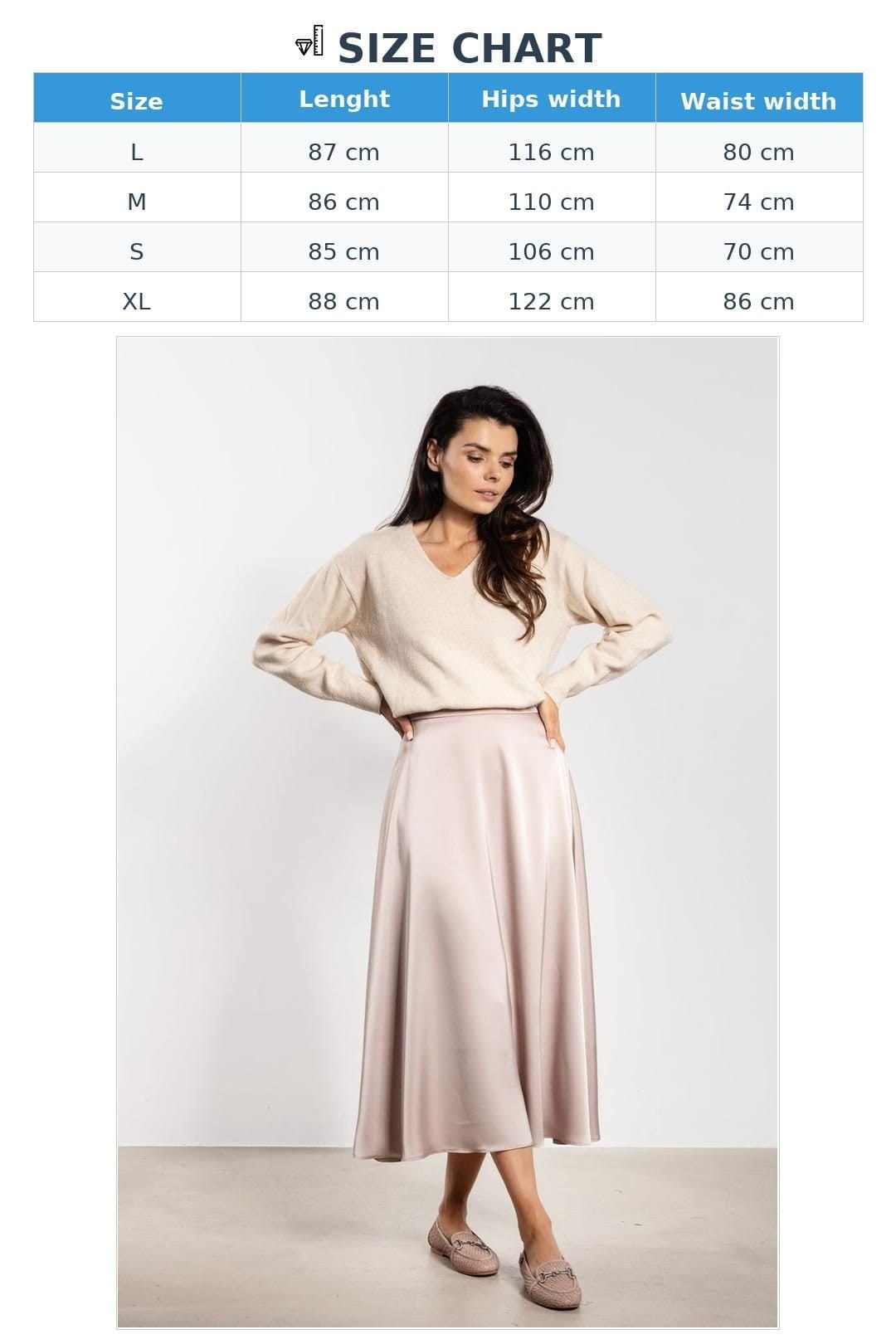 Love Lace Love Lace Women's High Waist Satin Flared Midi Skirt in Beige - 4