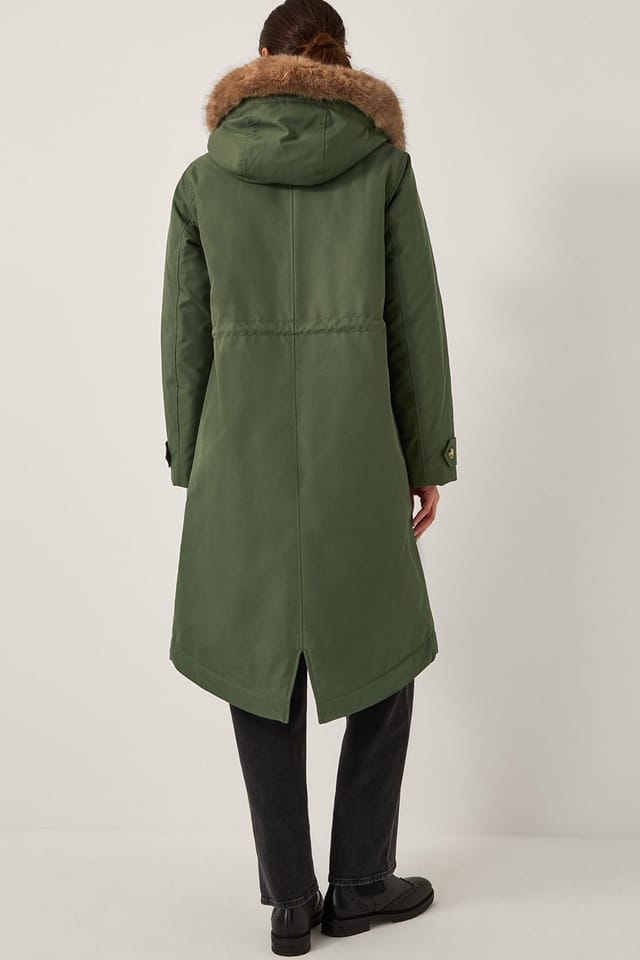 Monsoon Monsoon Women's Paula Faux Fur Parka Coat Green - 2