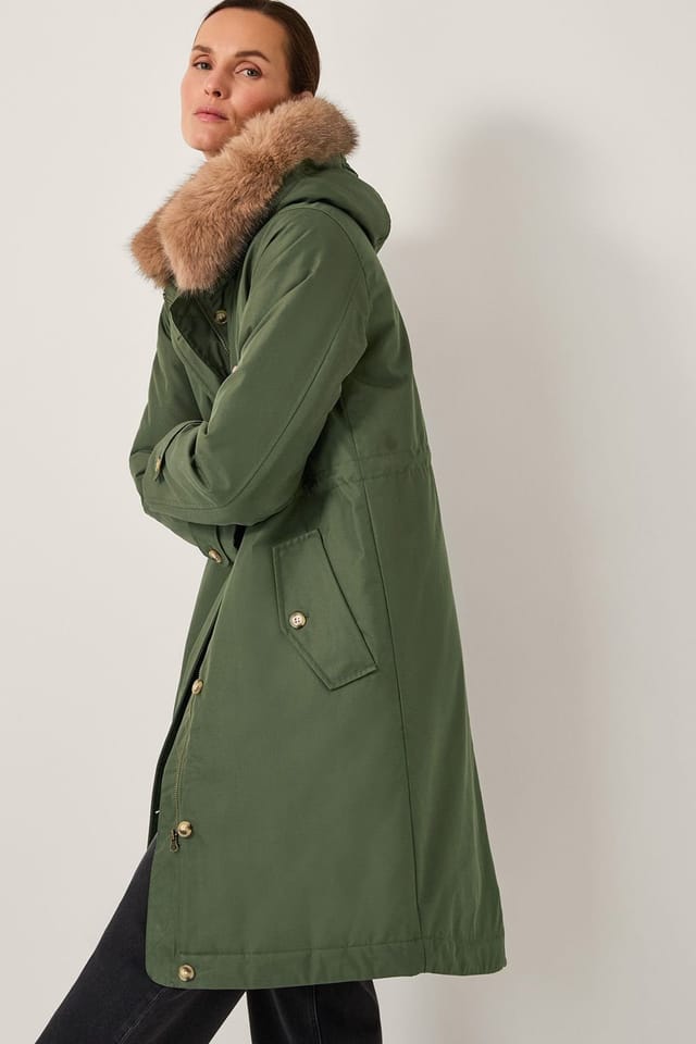 Monsoon Monsoon Women's Paula Faux Fur Parka Coat Green - 3