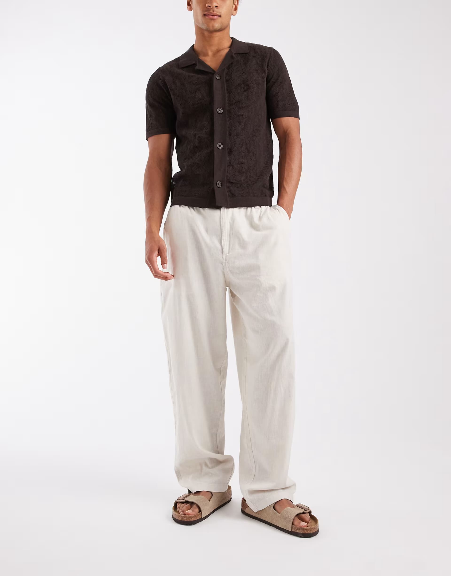 ASOS Jack & Jones smart linen mix trousers in beige