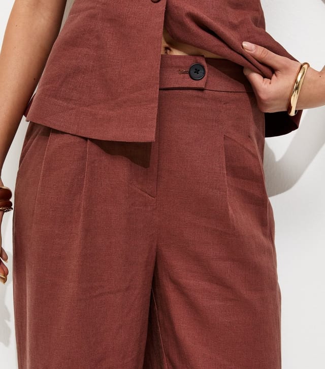 New Look Women's Dark Red Linen Rich Tailored Trousers New Look - 2