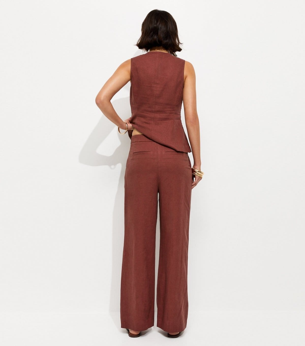 New Look Women's Dark Red Linen Rich Tailored Trousers New Look - 4