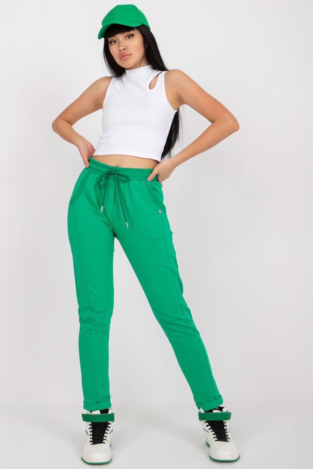 Love Lace Love Lace Women's High Waist Tie Sweatpants with Side Pockets in Green