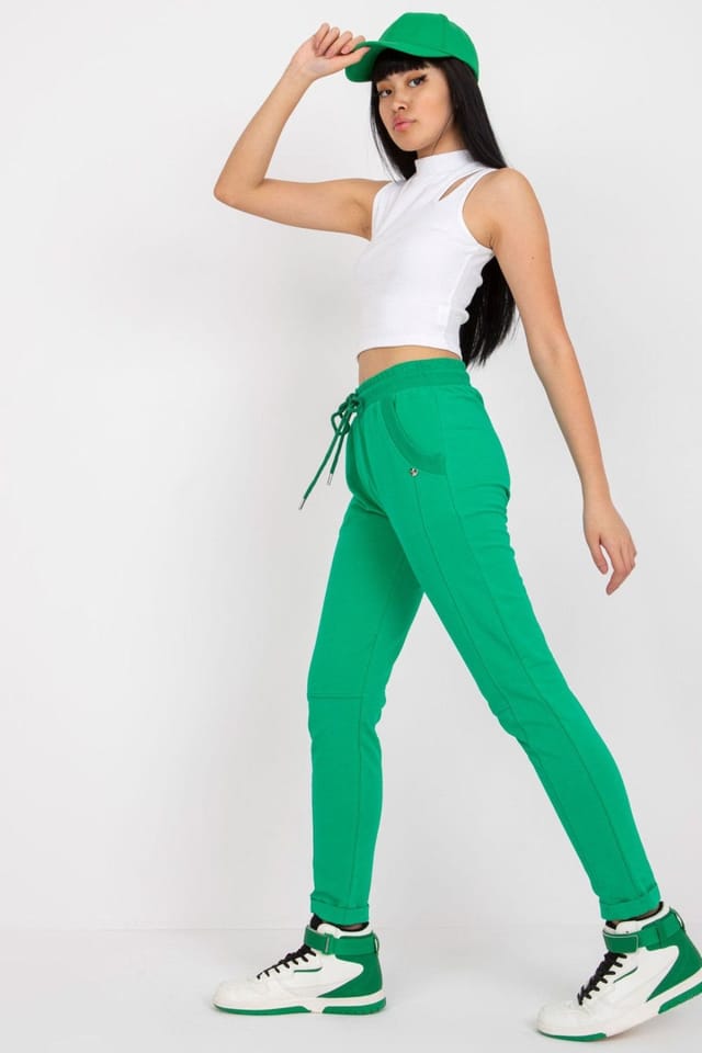Love Lace Love Lace Women's High Waist Tie Sweatpants with Side Pockets in Green - 2