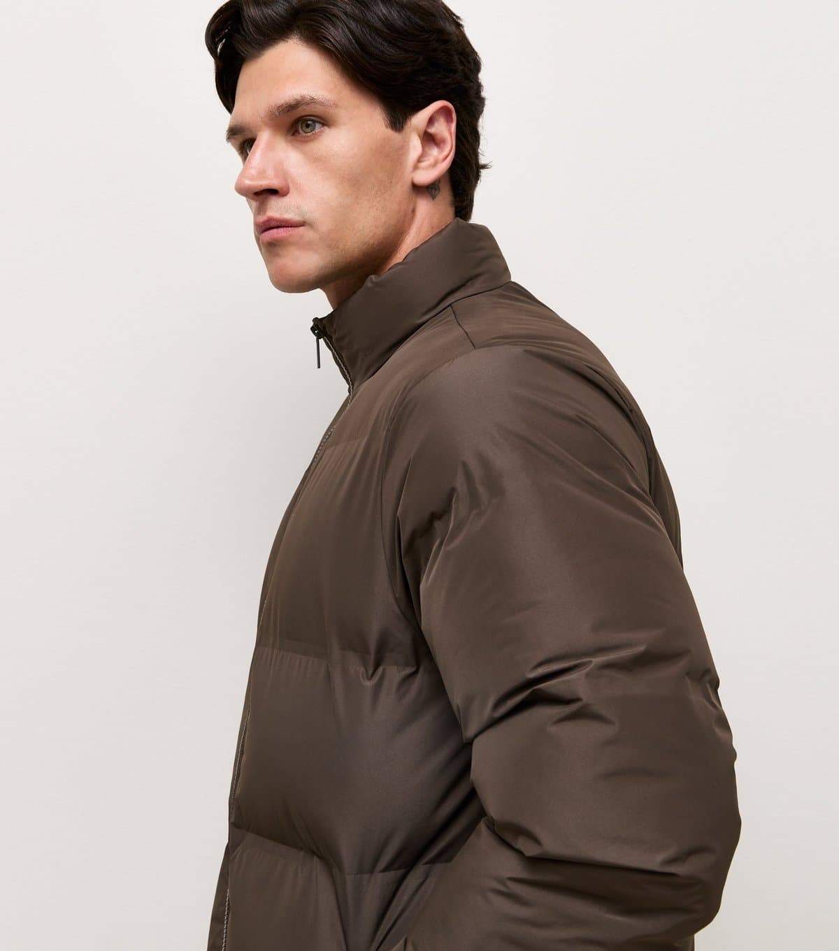 New Look Men's Dark Brown Heatseal Puffer Jacket New Look