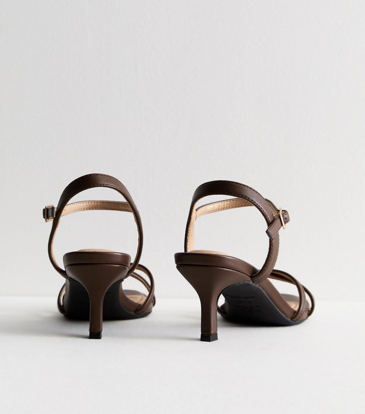 New Look Women's Brown Leather-Look Crossover-Strap Heeled Sandals Vegan New Look - 4