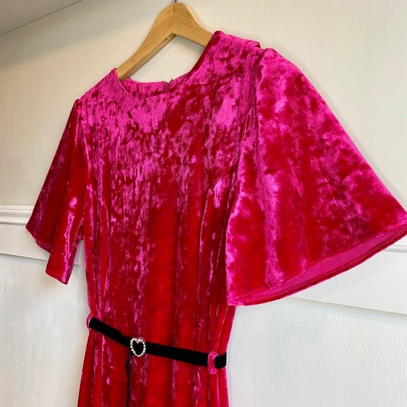 Topshop Topshop size 10 dress long cerise pink velour style belted fit & flare