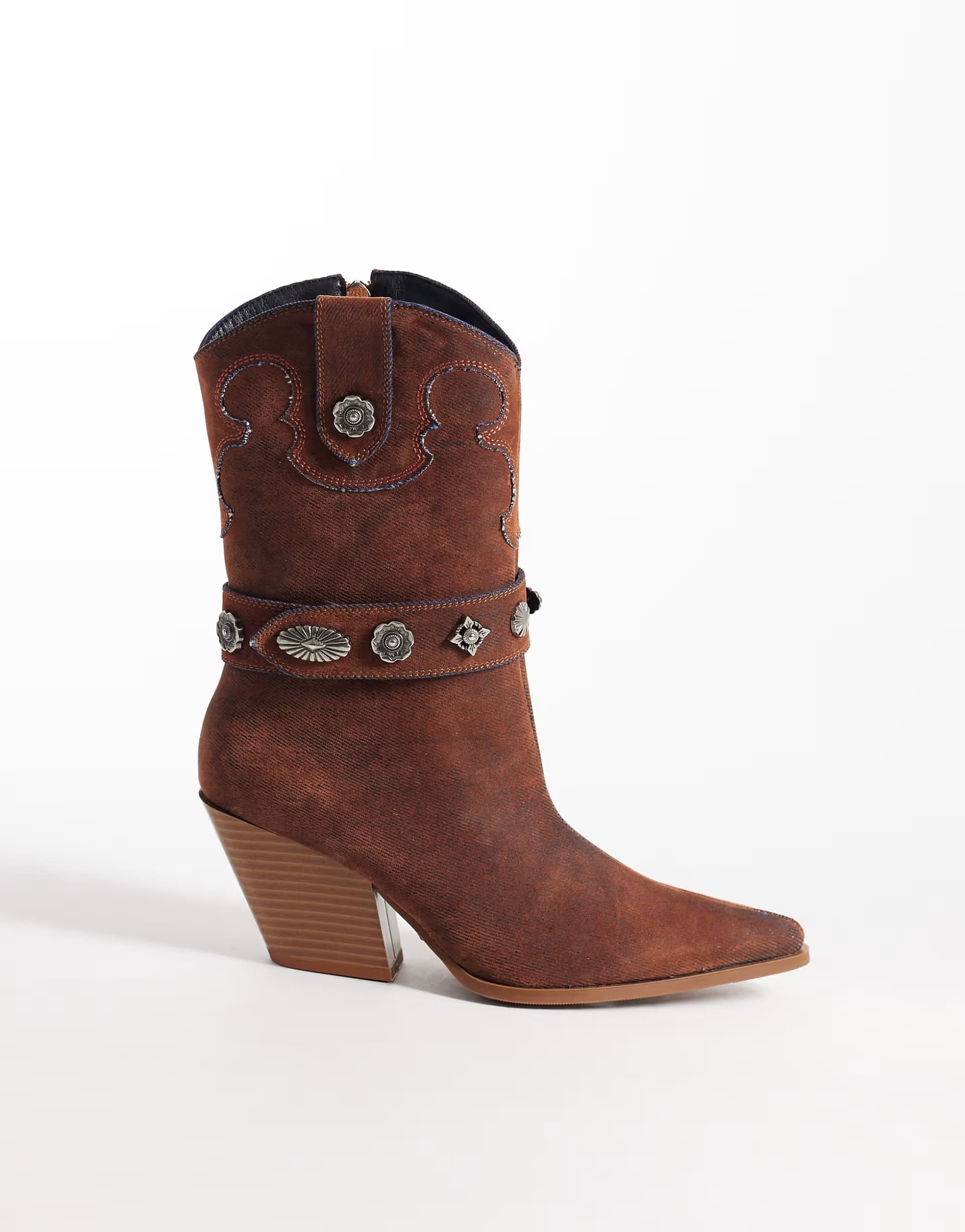 ASOS Azalea Wang Neith embellished belt western mid ankle boot in suede orange