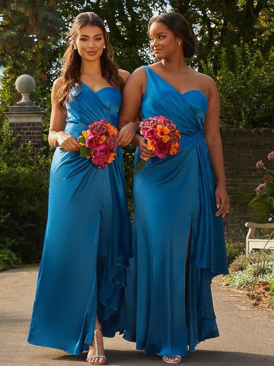 chi chi london Chi Chi London Women's One Shoulder Satin Finish Maxi Dress in Teal